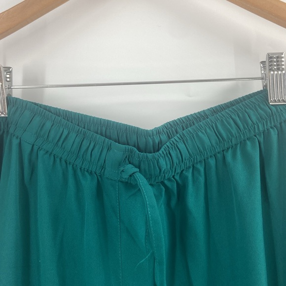 Janasya 2 Peice set teal green tunic & flare bell bottoms gold metallic florals - Picture 5 of 16